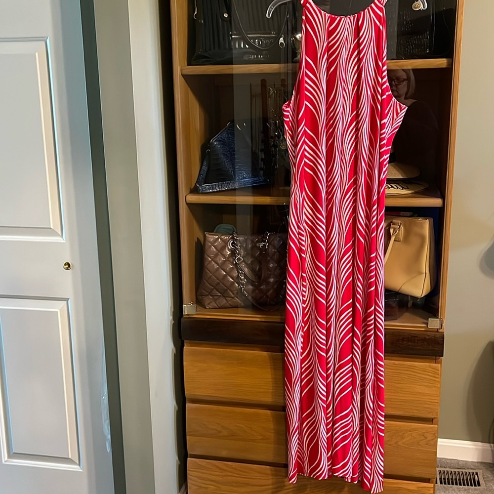 Chicos halter-style maxi-dress. NWOT, Chicos Size 3 (equivalent to 16-18).